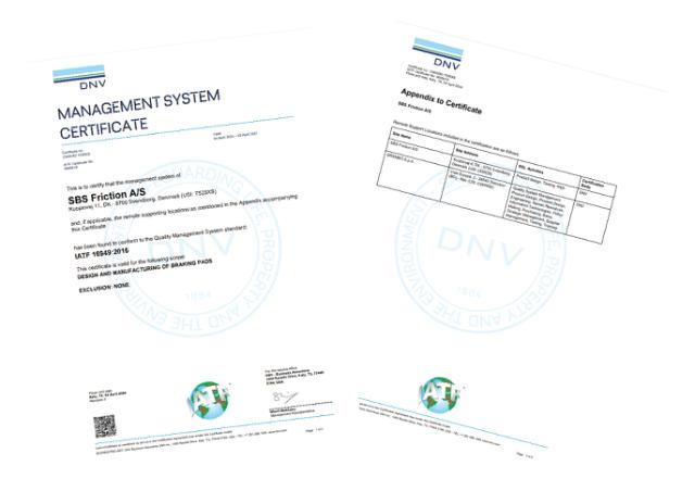 SBS Friction IATF certificates
